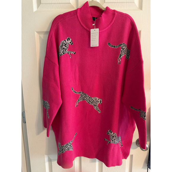 Noc, User: None Sweaters - Noc, User: None Pink Leopard Print Mock Neck Sweater